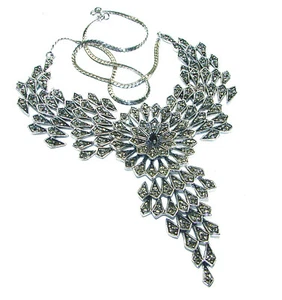 Authentic Sapphire Marcasite .925 Sterling Silver handmade necklace - Picture 1 of 4
