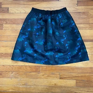 J. Crew Damen 4 schwarze Rock A-Linie Metallic Blumen blau grün Taschen NEU - Bild 1 von 5