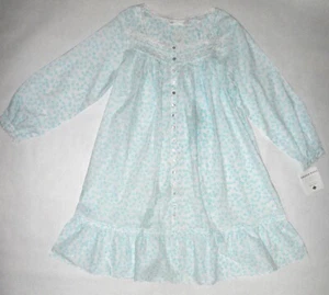 Eileen West White Aqua Stars 100% Cotton Lawn Long Sleeve Button Ballet Robe - Picture 1 of 4