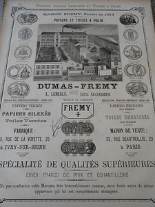 Publicité Advert 1887 Dumas Fremy Papiers et Toiles à Polir - Picture 1 of 1