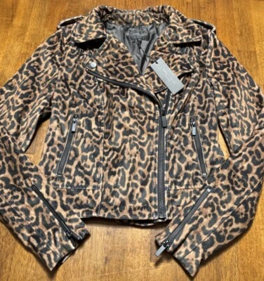 NUEVA Chaqueta de Moto Romeo & Julieta Alta Costura Leopardo Estampado Animal Terciopelo Suave Pequeña Foto 1 de 2