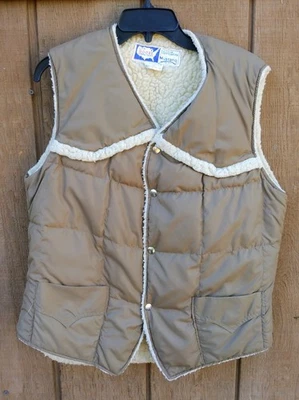 Mustang Goose Down Men's Med. Western Vest Sherpa Lined, Snaps, +, Warm EUC RARE - Image 1 of 4