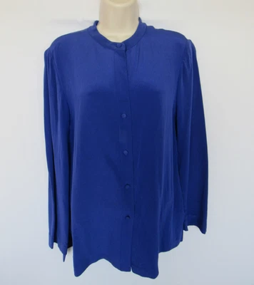 BLUSA CYNTHIA HOWIE MUJER 8/XS Azul Seda Botón Cuello Redondo Manga Larga Foto 1 de 4