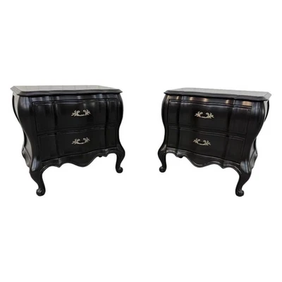 Vintage French Provincial Black Painted Bombay Nightstands - Set of 2 - Image 1 of 4