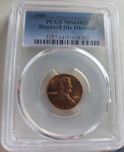1995 PCGS MS64RD Lincoln Cent Coin Double Die Obverse Rare Mint Error - Picture 1 of 2