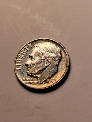 1957 Roosevelt Silver Dime Error Railroad Rim DDO&DDR Full Bands Silver Beauty  - Image 1 of 4