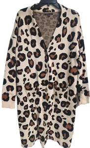 NEW "Skies Are Blue" Cardigan Long Thick Sweater Leopard Cheetah Womens Medium  - Picture 1 of 7
