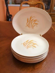 Plato de almuerzo Golden Wheat de HOMER LAUGHLIN Juego de 6 y 1 plato ovalado - Imagen 1 de 11