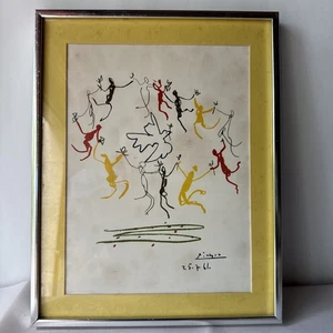Picasso Vintage "La Ronde" Riproduzione Incorniciata - Figure Danzanti e Colomba - 1961 - Foto 1 di 6