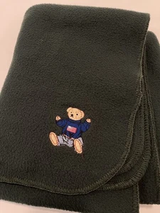 Ralph Lauren Polo grün Fleece Überwurf Schoß Reisedecke bestickt Teddybär - Bild 1 von 8