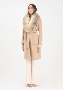 YES LONDON Mäntel Frau Beige Mantel Mit Einzelheiten Real Pelz Autumn - Picture 1 of 5