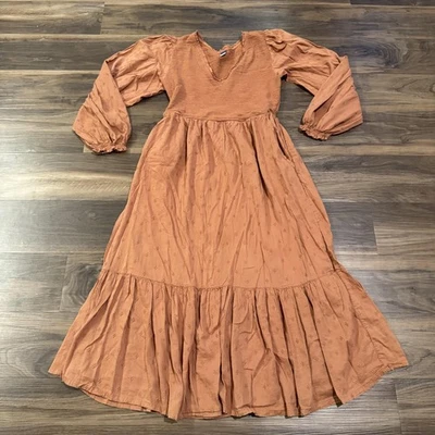 Old Navy Dress Womens Medium Rust Smocked Bodice Long Sleeve Maxi Pockets Boho - Image 1 of 4