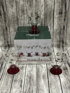 Pfaltzgraff WINTERBERRY Water Goblets Stemless Glasses Holly Set Set of 3 - Picture 1 of 6