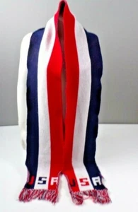 Vintage Knitmakers Scarf 91" x 8 1/2" Red White Blue Patriotic Knit Fringed USA - Imagen 1 de 7
