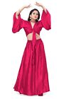 Deep Pink Satin Full Circle skirt and Ruffle Top Set belly Dance CostumesS76