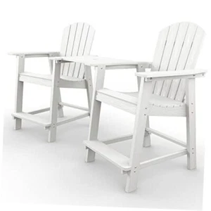  Balcony Chair, Tall Adirondack Chair with Connecting Tray, Poly Set of 2 White - Picture 1 of 7