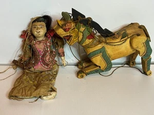 Antique Chinese Marionette Peking Opera Theatre String Puppet Hair Doll & Dragon - Picture 1 of 17