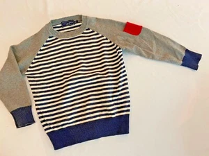 TOOOBY DOO heather grey, navy blue, white strip w/ red pocket sweater size 4 - Picture 1 of 5