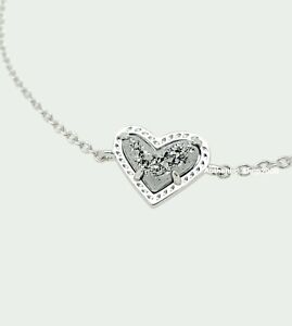 NEW Authentic KENDRA SCOTT 080 Rhodium Platinum Drusy Ari Heart Chain Bracelet 