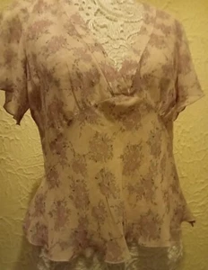 Country Casuals Vtg Pure Silk Pink Floral Classic Short Sleeve Top Sz12 - Picture 1 of 5