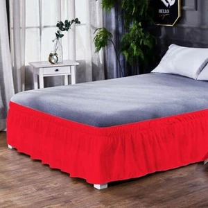 16'' Solid Elastic Bed Skirt Dust Ruffle Pleat Wrap Around Bedding Spread Cover - Picture 1 of 17