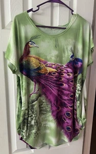 🦚🦚ACE Fashion Green Peacock Tunic Blouse Size XL🦚🦚 - Picture 1 of 7