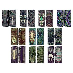 HEAD CASE AZTEC ANIMAL FACES LEATHER BOOK WALLET CASE FOR APPLE iPHONE PHONES