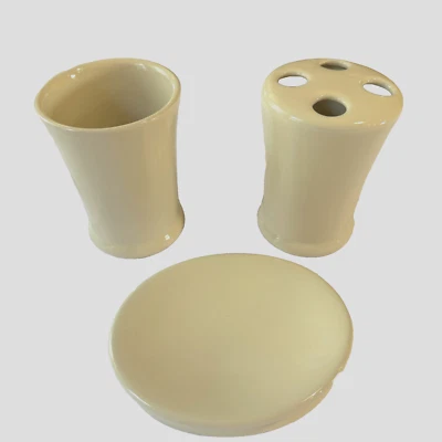 Jabonera de cerámica de baño con soporte para cepillo de dientes vaso 3 piezas beige crema Target Home Foto 1 de 4