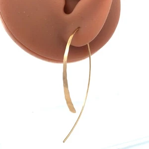 14K Yellow Gold Hammered Wire Threader Hook Earrings - Picture 1 of 9