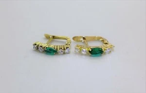 PENDIENTES CIRCONITAS CÚBICAS VERDES Y TRANSPARENTES ORO AMARILLO 14KT - Imagen 1 de 6