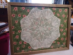 Vintage Hand-Crochet Doily Wall Decor Framed Farm House 19" x 15" - Picture 1 of 4