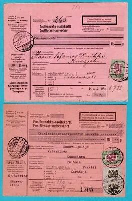 FINLAND 2 parcel cards 1927 Tampere, 1928 Hameenlinna - Image 1 of 2