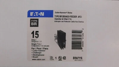 Eaton circuit breaker BRAF115 Arc Fault. 1P, 15A, 120V. NEW in box. Ships Free - Image 1 of 3