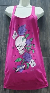 Pink Embellished Graphic Print Skull & Roses Longline Vest T-shirt Dress 10-12 - Picture 1 of 8