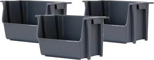 Mighty Tuff Large Stackable Storage Bins, Cool Grey, 3 Count - Picture 1 of 7