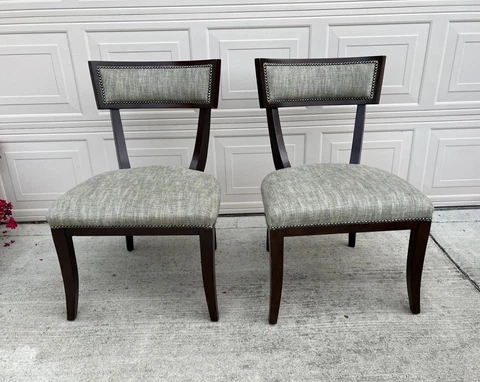Mid Century Modern Vintage Lounge Chairs Dark Wood Grey Fabric (Pair) Cover