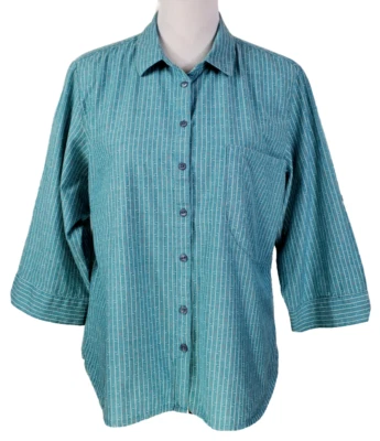 COMO NUEVA~Horny Toad~Mujer XL~FANFAIR Camisa Abotonada Verde Algodón Orgánico Manga 3/4 Foto 1 de 4