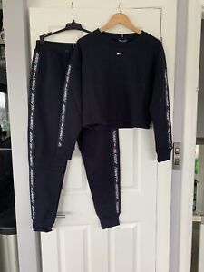 Tommy hilfiger navy blue tape tracksuits set joggers & sweatshirt size S