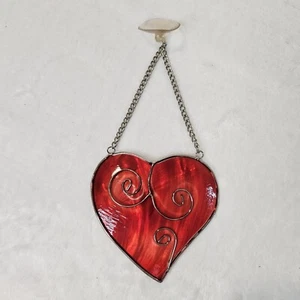 Rotes Herz Muschel Fensterhänger Metall Wirbel Vintage Buntglas Stil Valentinstag - Bild 1 von 5