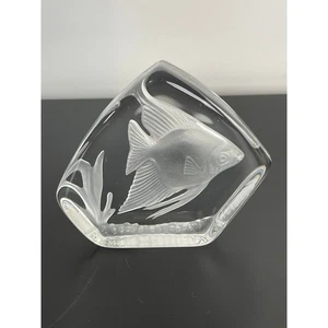 00387 - Kunst Glas Engelfisch mattiert Skulptur Figur Briefbeschwerer klar Dekor - Bild 1 von 8