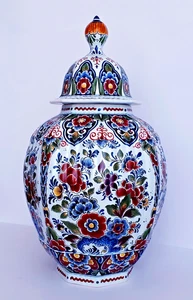 DELFT XL LIDDED VASE GINGER JAR - MULTI COLORED 17.7 INCHES HAND-PAINTED - Picture 1 of 8