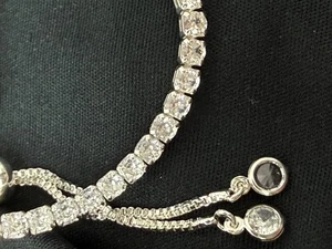 Women's Silver Tone Tennis Bracelet Made With Swarovski Crystals Adjustable - Picture 1 of 4