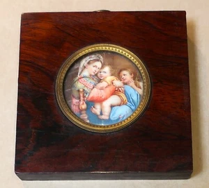 Antique Miniature Painting Of Madonna Della Sedia Watercolour & Gouache 1943 - Picture 1 of 6
