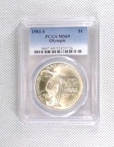 1983-S Olympic Discus Commemorative Silver Dollar PCGS MS69 #B9726 - Picture 1 of 2