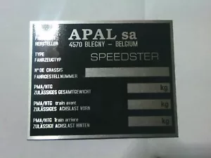 Placa de identificación Apal Buggy kitcar 356 placa de identificación etiqueta aluminio s100 - Imagen 1 de 1