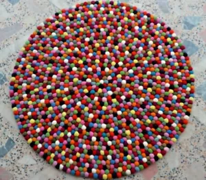 200 cm Diameter multi color carpet felt ball rug-carpet-handmade rug from Nepal  - Picture 1 of 9