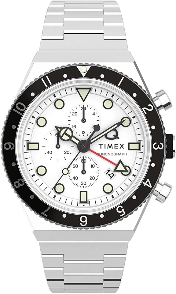Orologio Uomo TIMEX Q GMT TW2V69900 Chrono Bracciale Acciaio Bianco - Immagine 1 di 4