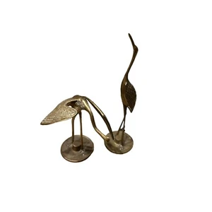 Vintage Pair of Solid Brass Cranes Sculptures Elegant Decorative Bird Figures - Picture 1 of 11