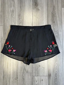 ASOS Black With Floral Embroidery Sheer Beach Shorts Women’s UK 22 EUR 50 - Picture 1 of 10