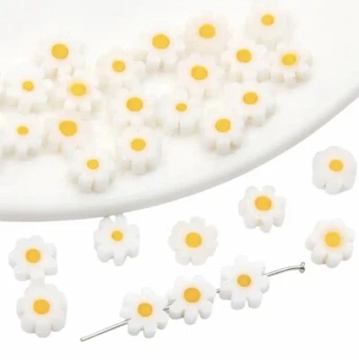 30~90Pcs Millefiori Lampwork Glass White Daisy Flower Beads DIY Jewelry Making - Image 1 of 4